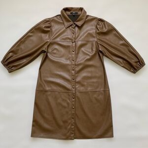 7 For All Mankind Faux Leather Puff Sleeve Dress In Saddle